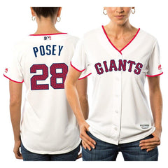 Buster Posey San Francisco Giants Majestic Women's Fashion Stars &amp; Stripes Cool Base Player Jersey - White 2019