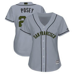 Buster Posey San Francisco Giants Majestic Women's Memorial Day Cool Base Player Jersey – Gray 2019