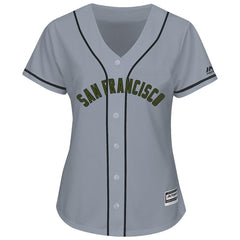 Buster Posey San Francisco Giants Majestic Women's Memorial Day Cool Base Player Jersey – Gray 2019