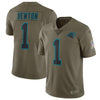 Image of Cam Newton Carolina Panthers Salute To Service Limited Jersey - Olive 2019