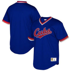 Chicago Cubs Mitchell &amp; Ness Cooperstown Collection Mesh Wordmark V-Neck Jersey – Royal 2019