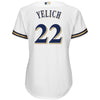 Image of Christian Yelich Milwaukee Brewers Majestic Women's Cool Base Player Jersey – White 2019