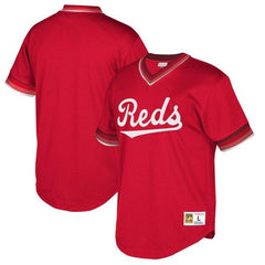 Cincinnati Reds Mitchell &amp; Ness Cooperstown Collection Mesh Wordmark V-Neck Jersey – Red 2019