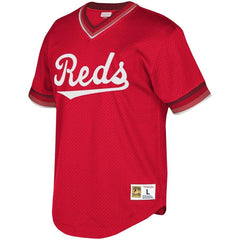 Cincinnati Reds Mitchell & Ness Youth Cooperstown Collection Mesh Wordmark V-Neck Jersey – Red 2019