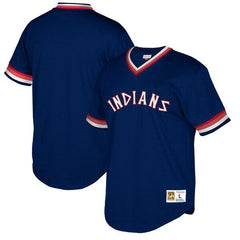 Cleveland Indians Mitchell &amp; Ness Cooperstown Collection Mesh Wordmark V-Neck Jersey – Navy 2019