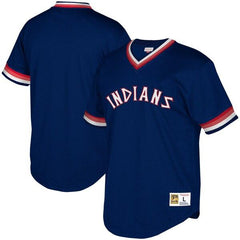 Cleveland Indians Mitchell &amp; Ness Youth Cooperstown Collection Mesh Wordmark V-Neck Jersey – Navy 2019