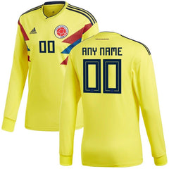 Colombia National Team Home Replica Custom Long Sleeve Jersey - Yellow 2019