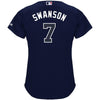 Image of Dansby Swanson Atlanta Braves Majestic Women's Cool Base Player Jersey - Navy 2019