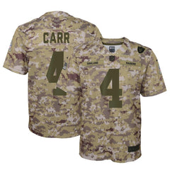Derek Carr Oakland Raiders Youth Salute to Service Game Jersey - Camo 2019