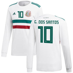 Giovani dos Santos Mexico National Team Away Replica Long Sleeve Player Jersey – White/Green 2019