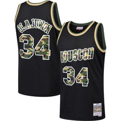 Hakeem Olajuwon Houston Rockets Mitchell &amp; Ness Straight Fire Camo Swingman Jersey – Black 2019