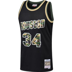 Hakeem Olajuwon Houston Rockets Mitchell & Ness Straight Fire Camo Swingman Jersey – Black 2019