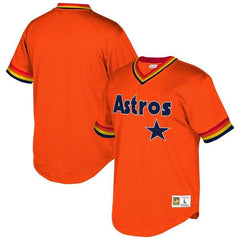 Houston Astros Mitchell &amp; Ness Cooperstown Collection Mesh Wordmark V-Neck Jersey – Orange 2019