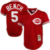 Image of Johnny Bench Cincinnati Reds Mitchell &amp; Ness 1983 Copperstown Collection Mesh Batting Practice Jersey - Red 2019