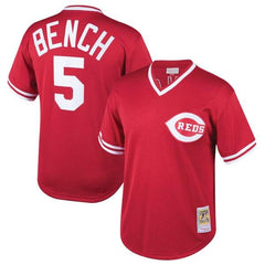 Johnny Bench Cincinnati Reds Mitchell &amp; Ness Youth Cooperstown Collection Mesh Batting Practice Jersey – Red 2019