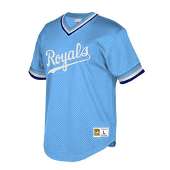 Kansas City Royals Mitchell & Ness Cooperstown Collection Mesh Wordmark V-Neck Jersey – Light Blue 2019