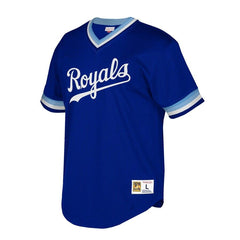 Kansas City Royals Mitchell & Ness Cooperstown Collection Mesh Wordmark V-Neck Jersey – Royal 2019