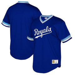 Kansas City Royals Mitchell &amp; Ness Cooperstown Collection Mesh Wordmark V-Neck Jersey – Royal 2019