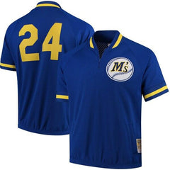 Ken Griffey Jr. Seattle Mariners Mitchell &amp; Ness Cooperstown Collection Mesh Batting Practice Quarter-Zip Jersey - Royal 2019