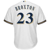 Image of Keon Broxton Milwaukee Brewers Majestic Home Cool Base Replica Player Jersey - White 2019