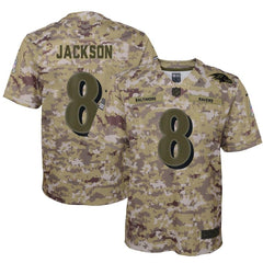 Lamar Jackson Baltimore Ravens Youth Salute to Service Game Jersey - Camo 2019