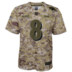 Lamar Jackson Baltimore Ravens Youth Salute to Service Game Jersey - Camo 2019
