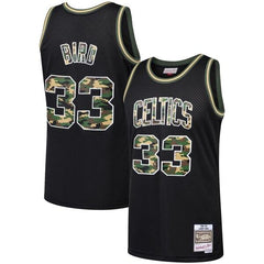 Larry Bird Boston Celtics Mitchell & Ness Straight Fire Camo Swingman Jersey – Black 2019