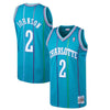 Image of Larry Johnson Charlotte Hornets Mitchell &amp; Ness 1992-93 Hardwood Classics Swingman Jersey - Teal 2019