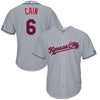 Image of Lorenzo Cain Kansas City Royals Majestic Fashion Stars &amp; Stripes Cool Base Player Jersey - Gray 2019