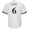Image of Lorenzo Cain Milwaukee Brewers Majestic Official Cool Base Player Jersey – White 2019