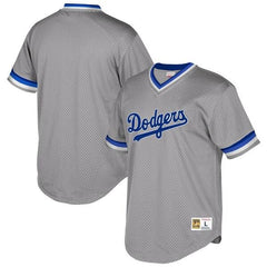 Los Angeles Dodgers Mitchell &amp; Ness Cooperstown Collection Mesh Wordmark V-Neck Jersey – Gray 2019