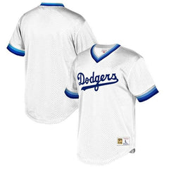 Los Angeles Dodgers Mitchell &amp; Ness Cooperstown Collection Mesh Wordmark V-Neck Jersey – White 2019