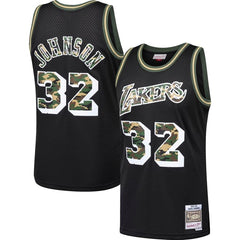 Magic Johnson Los Angeles Lakers Mitchell &amp; Ness Straight Fire Camo Swingman Jersey – Black 2019