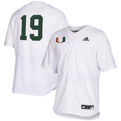 Miami Hurricanes  Full Button Baseball Jersey - White 2019