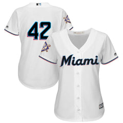 Miami Marlins Majestic Women's 2019 Jackie Robinson Day Official Cool Base Jersey – White 2019