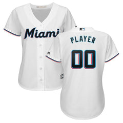 Miami Marlins Majestic Women's Home 2019 Cool Base Custom Jersey – White 2019