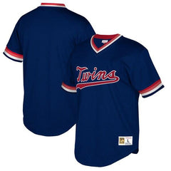 Minnesota Twins Mitchell &amp; Ness Cooperstown Collection Mesh Wordmark V-Neck Jersey – Navy 2019