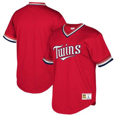 Minnesota Twins Mitchell &amp; Ness Cooperstown Collection Mesh Wordmark V-Neck Jersey – Red 2019