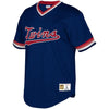 Image of Minnesota Twins Mitchell &amp; Ness Youth Cooperstown Collection Mesh Wordmark V-Neck Jersey – Navy 2019