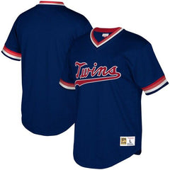 Minnesota Twins Mitchell &amp; Ness Youth Cooperstown Collection Mesh Wordmark V-Neck Jersey – Navy 2019