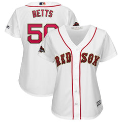 Mookie Betts Boston Red Sox Majestic Women's 2019 Gold Program Cool Base Player Jersey – White 2019