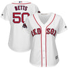 Image of Mookie Betts Boston Red Sox Majestic Women's World Series Champions Team Logo Player Jersey – White 2019