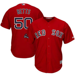 Mookie Betts Boston Red Sox Majestic World Series Champions Team Logo Player Jersey – Scarlet 2019