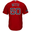 Image of Mookie Betts Boston Red Sox Majestic World Series Champions Team Logo Player Jersey – Scarlet 2019