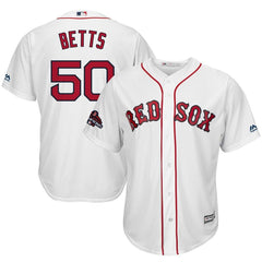 Mookie Betts Boston Red Sox Majestic World Series Champions Team Logo Player Jersey – White 2019