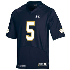 Notre Dame Fighting Irish Under Armour Youth No.5 Football Jersey Jersey - Navy Blue 2019