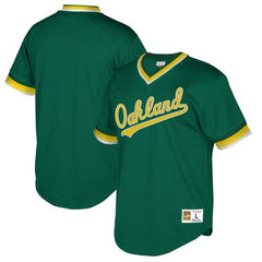 Oakland Athletics Mitchell &amp; Ness Cooperstown Collection Mesh Wordmark V-Neck Jersey – Green 2019