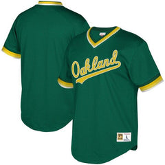 Oakland Athletics Mitchell &amp; Ness Youth Cooperstown Collection Mesh Wordmark V-Neck Jersey – Green 2019