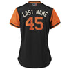 Image of Derek Holland "Last Name" San Francisco Giants Majestic Women's Players' Weekend Cool Base Jersey – Black/Orange 2019