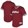 Image of Philadelphia Phillies Mitchell &amp; Ness Cooperstown Collection Mesh Wordmark V-Neck Jersey – Burgundy 2019